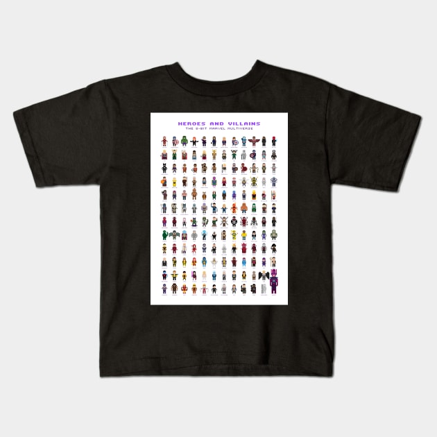 8-Bit Heroes and Villains Kids T-Shirt by johnsalonika84